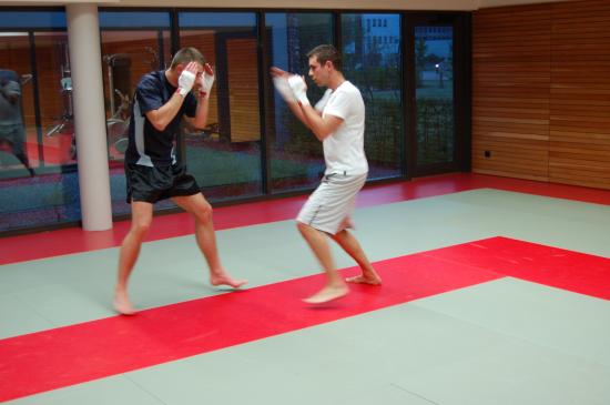 Entrainement de la section Kick-Boxing à Drusenheim avec Miss Espace Rhénan dans les rangs.