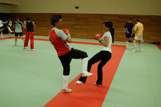 Entrainement de la section Kick-Boxing à Drusenheim avec Miss Espace Rhénan dans les rangs.