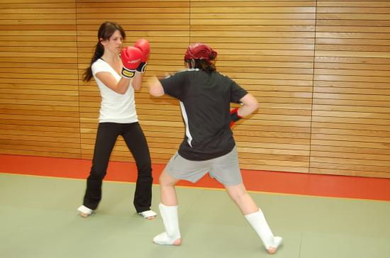 Entrainement de la section Kick-Boxing à Drusenheim avec Miss Espace Rhénan dans les rangs.