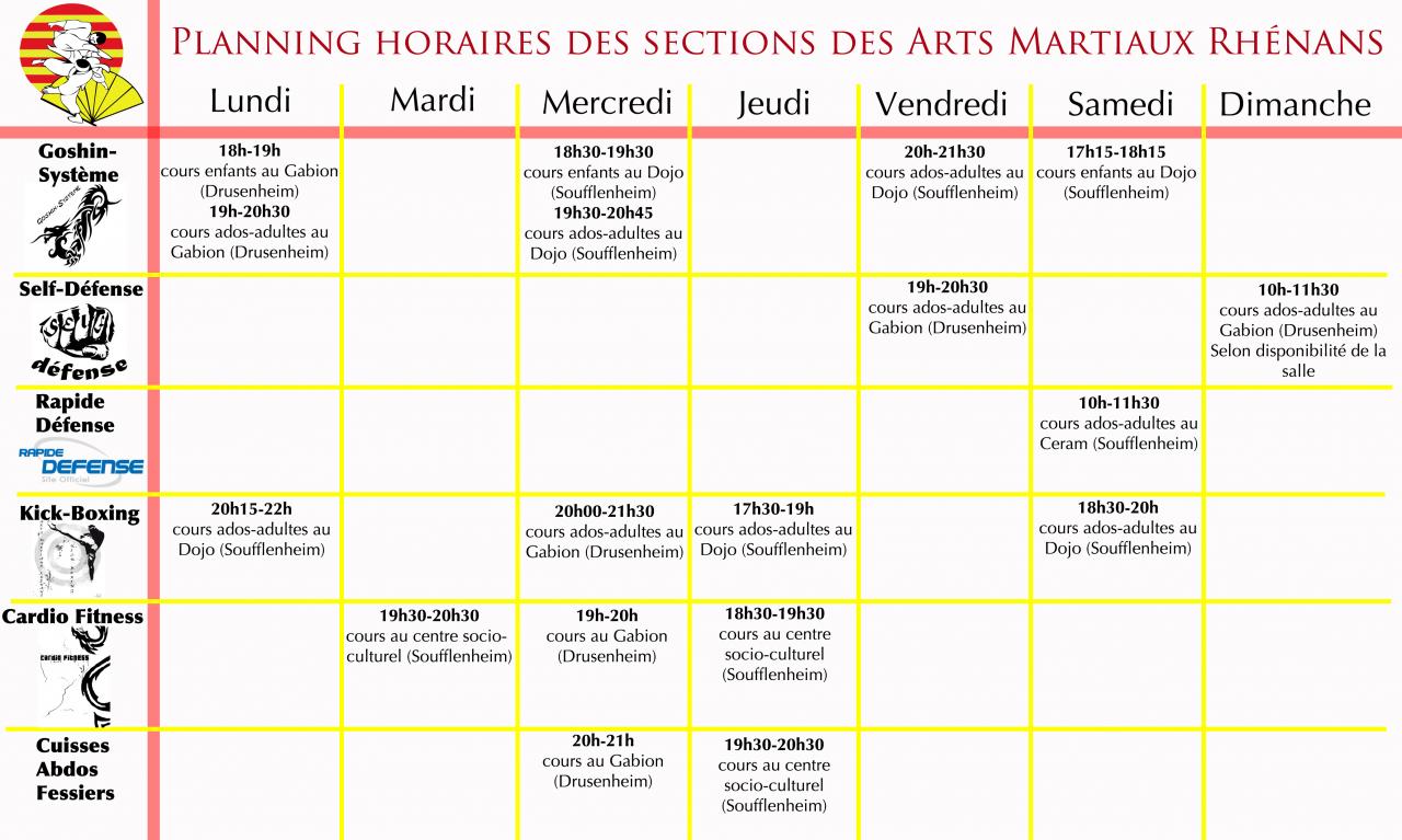 Horaires des Arts Martiaux Rhenans près d'Haguenau