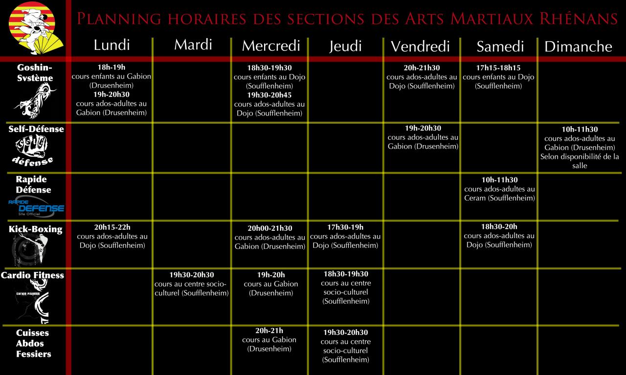 Horaires des Arts Martiaux Rhenans près d'Haguenau